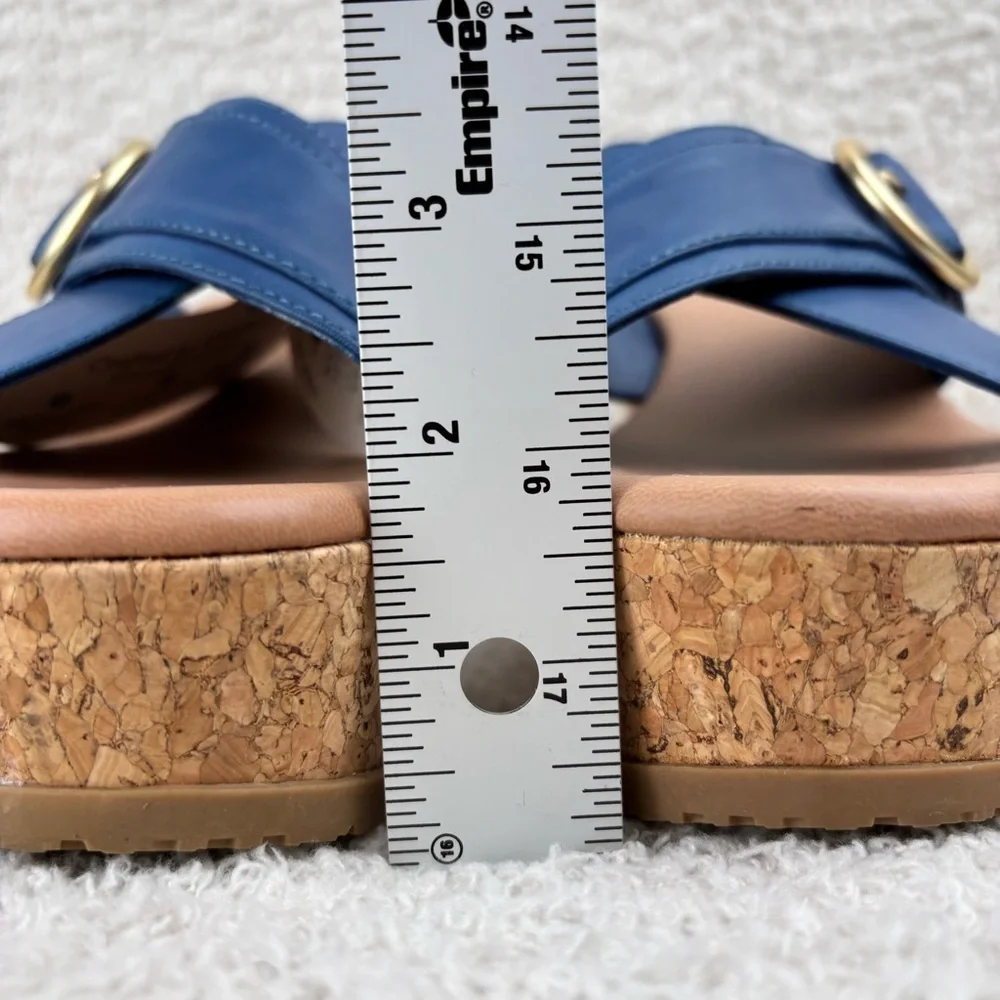 Baretraps Sandals Womens 9M Blue Sydney‎ Cork Slip On Buckle Detail Honeycomb